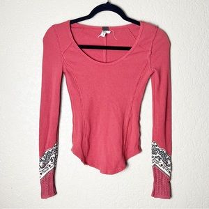 Free People coral boho waffle knit long sleeve thermal